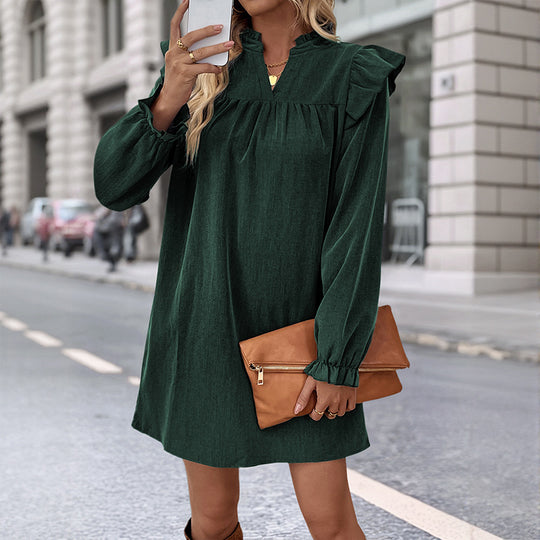 Damen Rüschen-A-Linien Kleid mit geraffter Brust und V-Ausschnitt Shop Nory