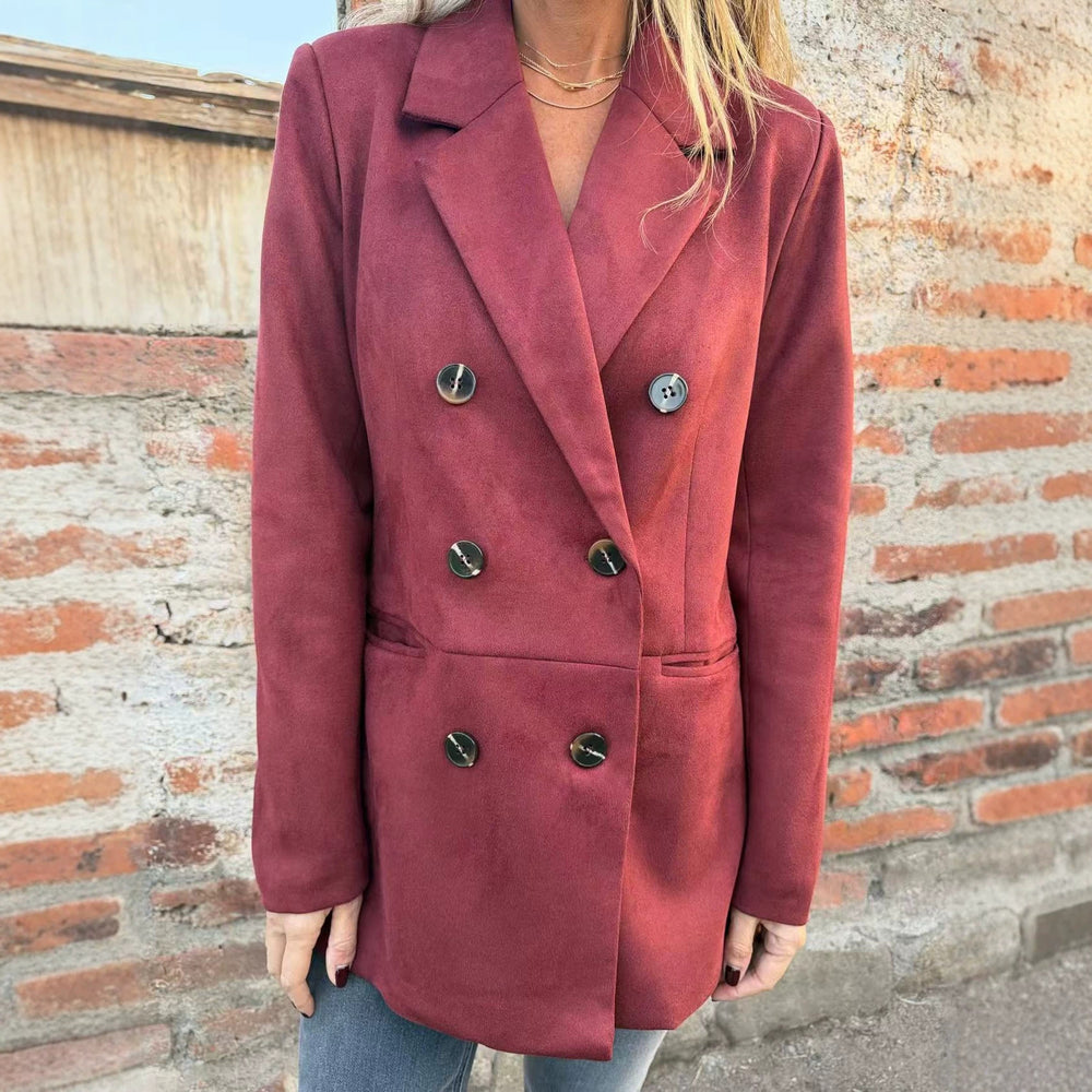 Damen Doppelreihiger Mantel im Velourslook mit Reverskragen Shop Nory