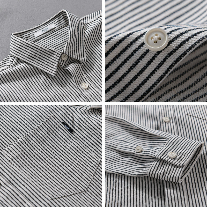 Herren Leichtes Nadelstreifen-Hemd im Layering-Overshirt-Stil mit Kentkragen und aufgesetzter Brusttasche Shop Nory