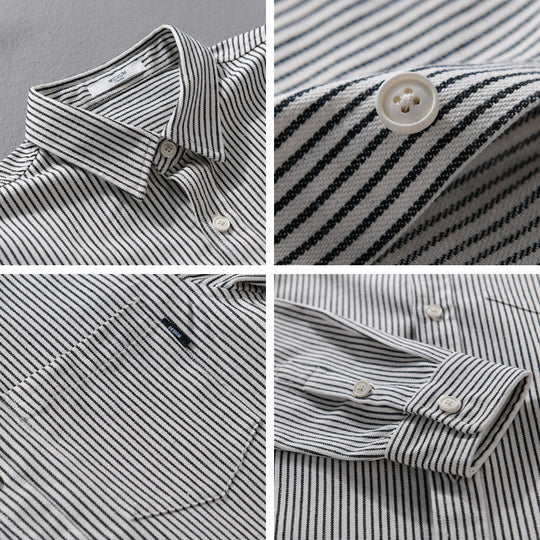 Herren Leichtes Nadelstreifen-Hemd im Layering-Overshirt-Stil mit Kentkragen und aufgesetzter Brusttasche Shop Nory