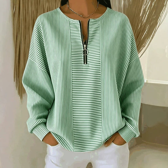 Damen Oversize Pullover mit feiner Rippstruktur und kurzem Zipper Shop Nory