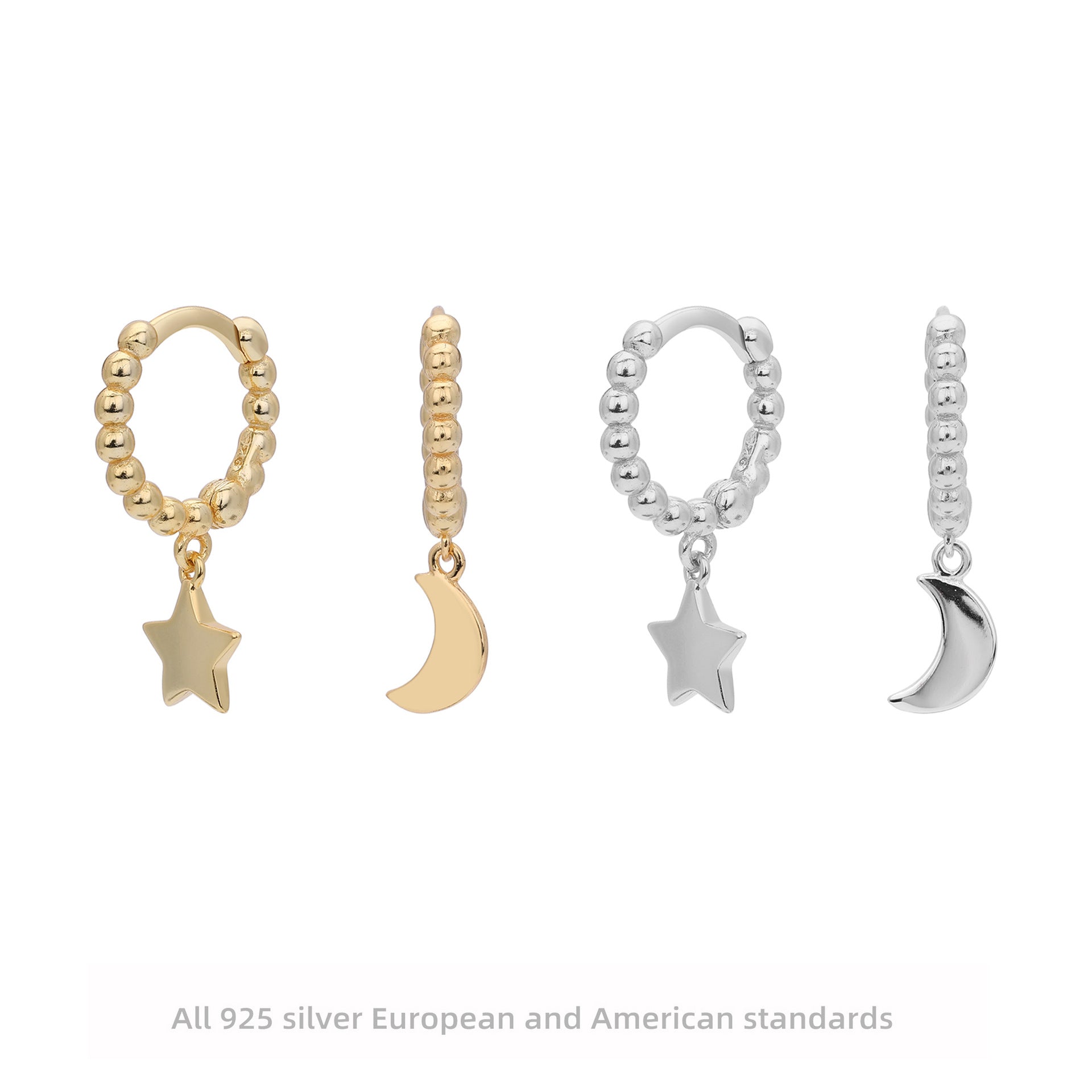 Damen Ohrhänger mit Stern- und Mondanhängern aus hochwertigem 925 Sterling Silber Shop Nory