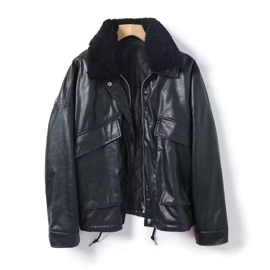 Herren Lederjacke im Bomberstil mit Teddykragen Shop Nory