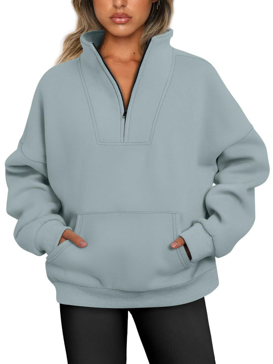Damen nan oversized Halbzip-Hoodie mit hohem Stehkragen, Kängurutasche und gerippten Bündchen Shop Nory