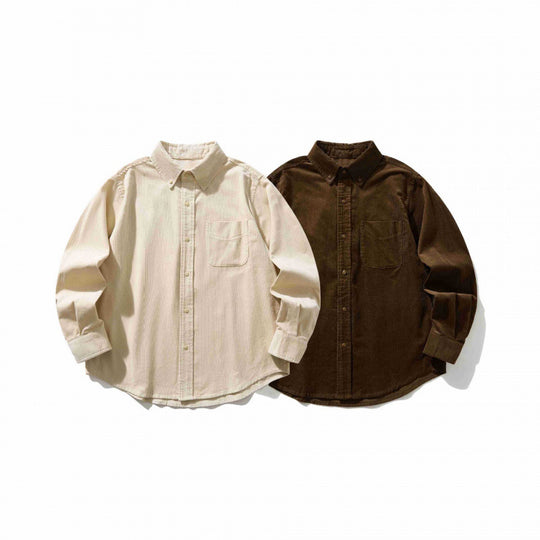 Unisex Kastenförmiges Cord-Hemd im Overshirt-Stil mit Button-Down-Kragen und aufgesetzter Brusttasche Shop Nory