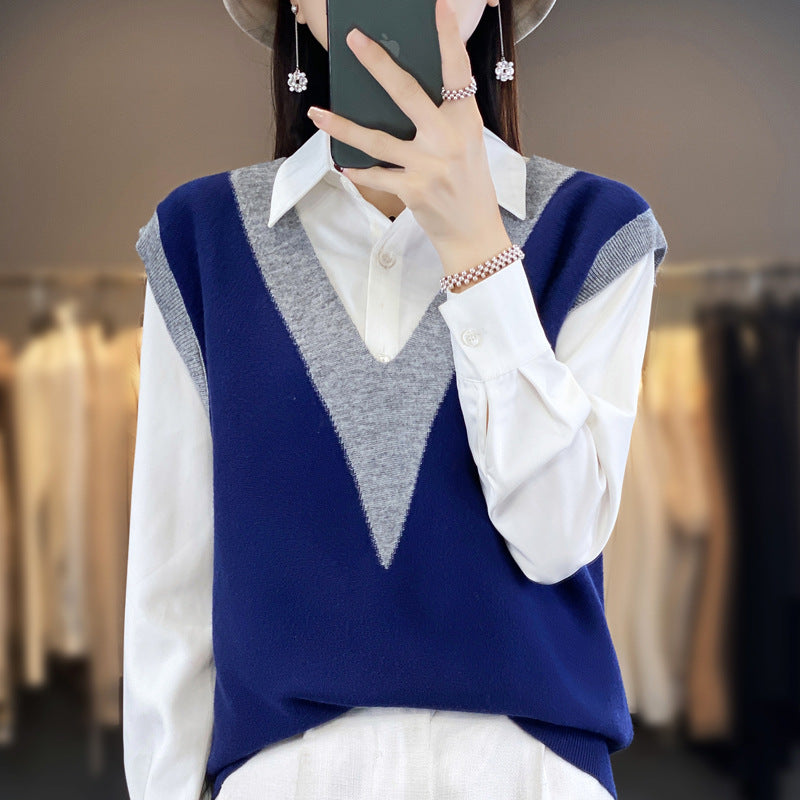 Damen Strukturiertes Feinstrick-Longvest mit tiefem V-Ausschnitt und kontrastierendem V-Paneel Shop Nory