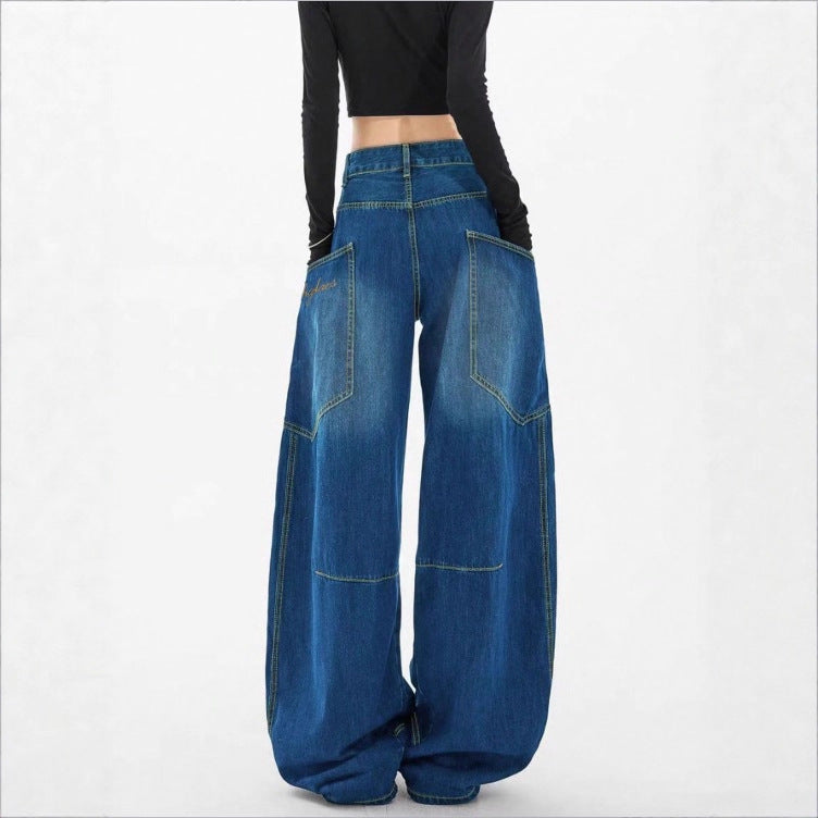 Damen Weite High-Waist Balloon-Jeans mit Utility-Taschen und kontrastierenden Nähten Shop Nory