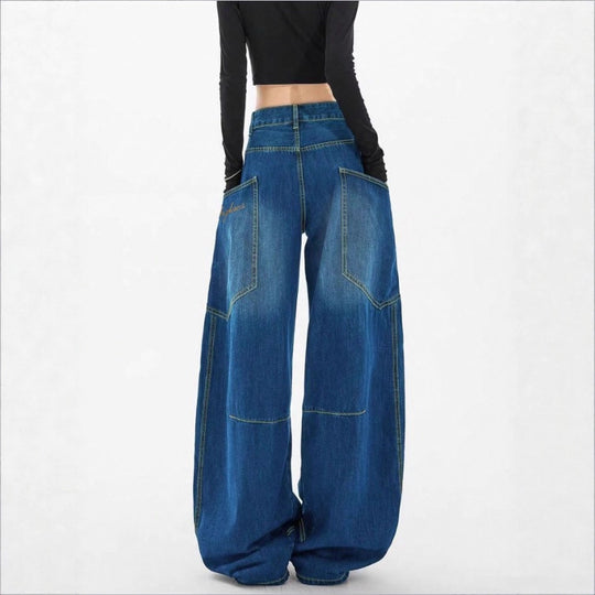 Damen Weite High-Waist Balloon-Jeans mit Utility-Taschen und kontrastierenden Nähten Shop Nory
