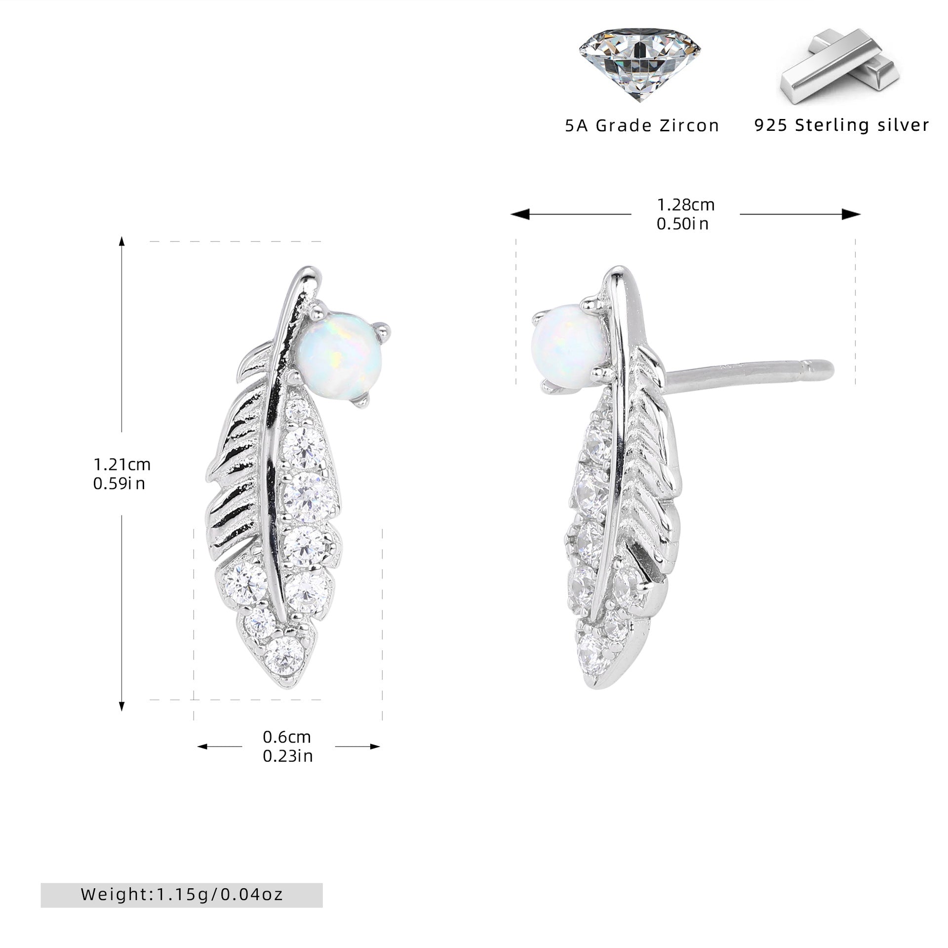 Damen Ohrstecker mit feinem Blattdesign und Zirkonbesatz Shop Nory