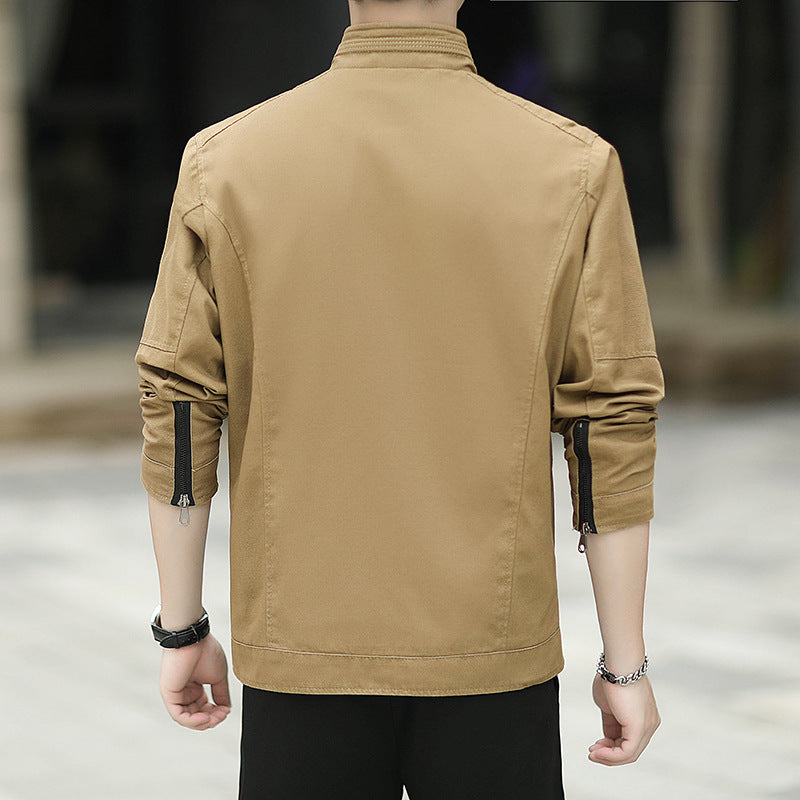 Herren Minimalistische Utility-Übergangsjacke aus Baumwoll-Canvas mit Stehkragen und Reißverschlusstaschen Shop Nory