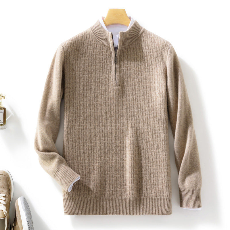 Herren Halbhoher Feinstrick-Pullover mit kurzem Stehkragen und Halbzipper Shop Nory
