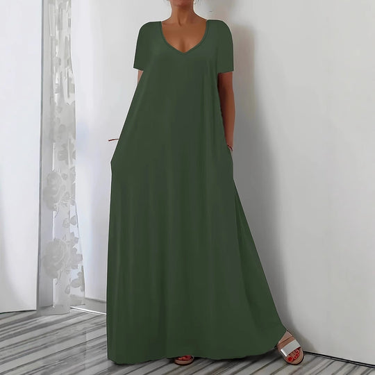 Damen Maxikleid mit U-Ausschnitt und praktischen Taschen