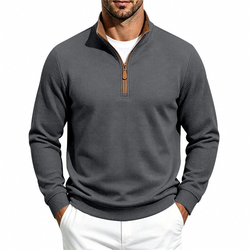 Herren Halbzip-Pullover mit Waffelstruktur und Kontrastkragen Shop Nory