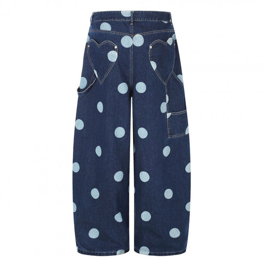 Damen Weite Cropped-Jeans mit hoher Taille, Polka‑Dot‑Print und Carpenter‑Details Shop Nory