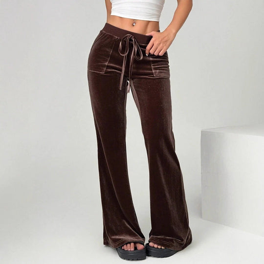 Damen Velours Freizeithose mit elastischem Bund und Taschen