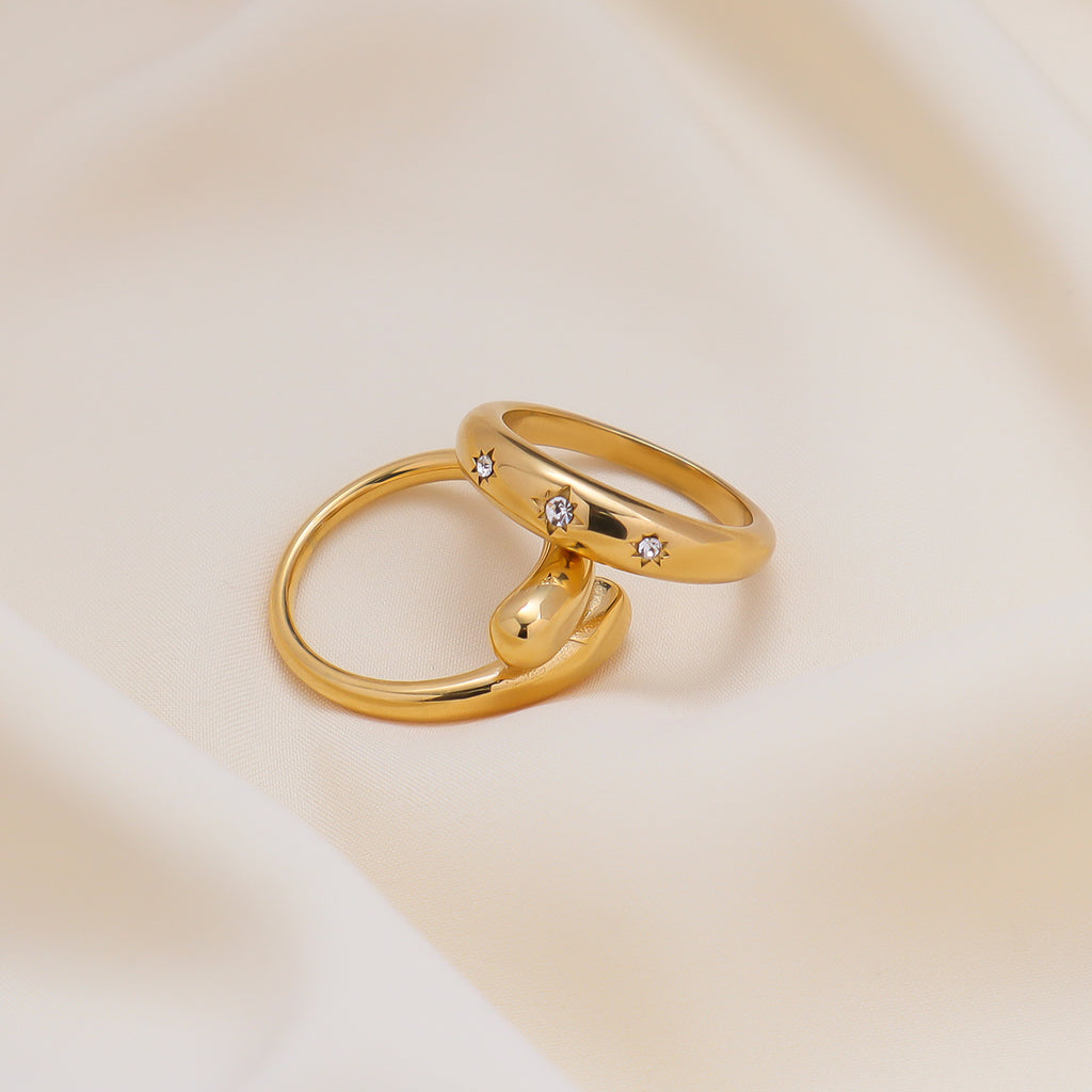Damen Goldring mit funkelnden Sternen und klaren Kristallen Shop Nory