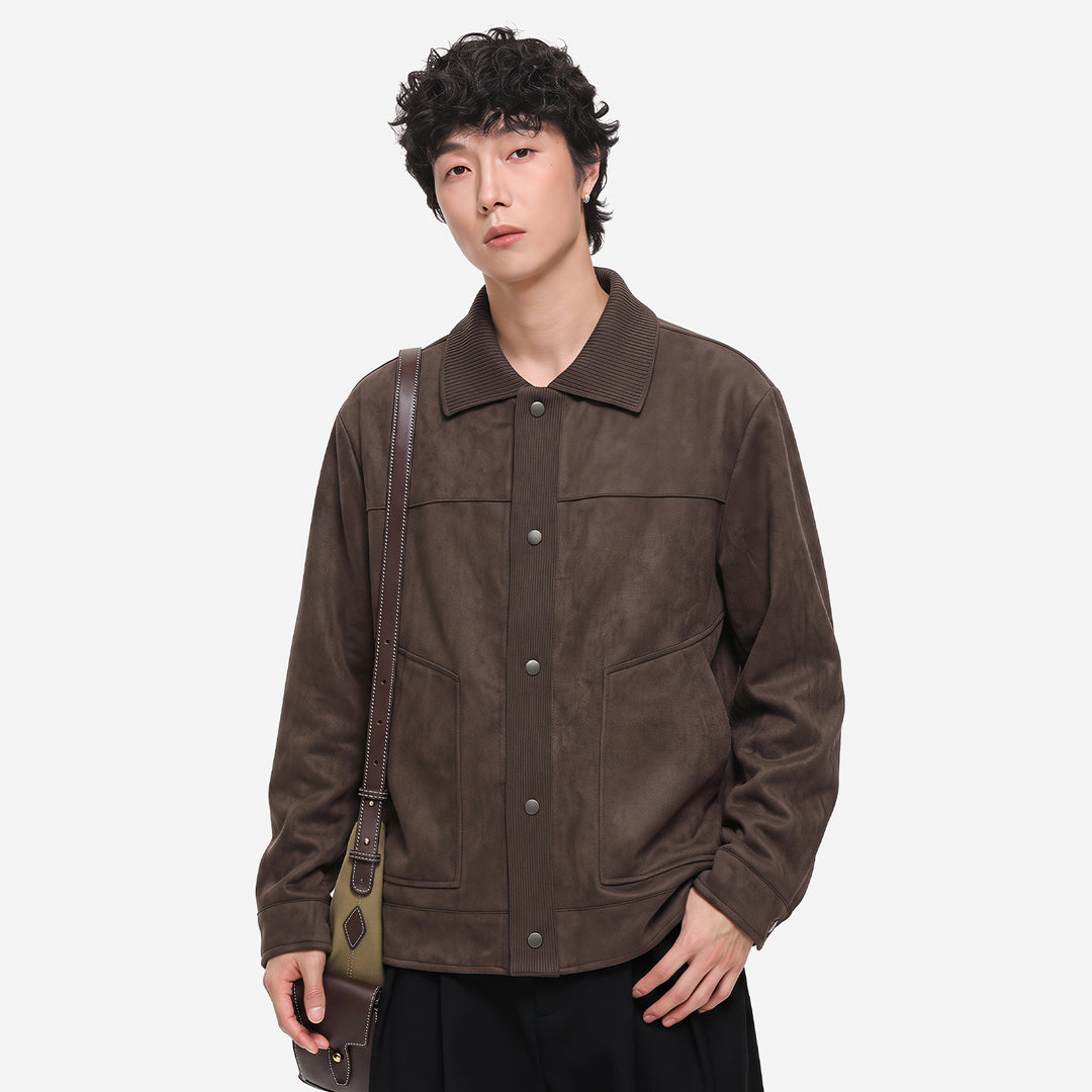 Herren Overshirt-Jacke im Wildlederlook mit Rippkragen und Druckknopfleiste Shop Nory