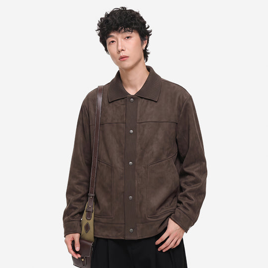 Herren Overshirt-Jacke im Wildlederlook mit Rippkragen und Druckknopfleiste Shop Nory
