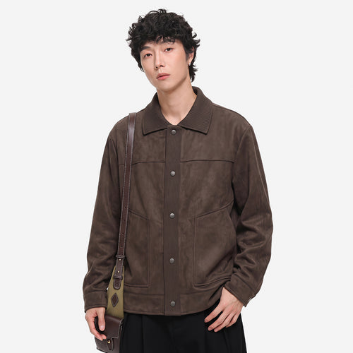 Herren Overshirt-Jacke im Wildlederlook mit Rippkragen und Druckknopfleiste Shop Nory