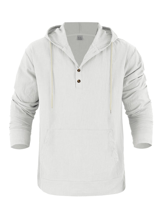 Herren Leichter Kapuzen-Henley aus Baumwoll-Leinen mit Kängurutasche Shop Nory