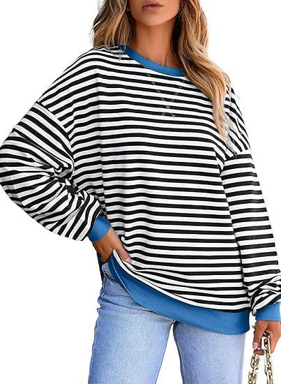 Damen lässiger gestreifter Sweatshirt mit Oversize-Schnitt und bequemen Details