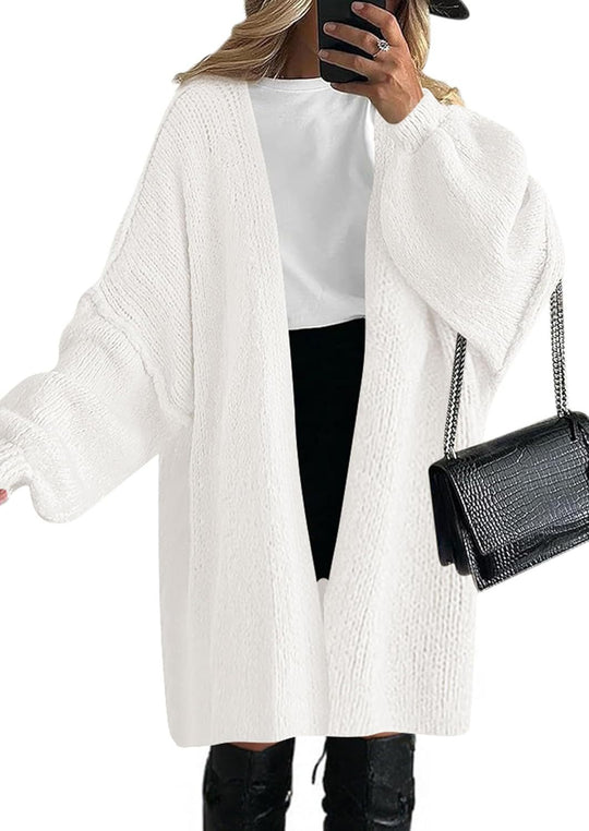 Damen Oversize Strickcardigan mit weiten Ballonärmeln und offener Front Shop Nory