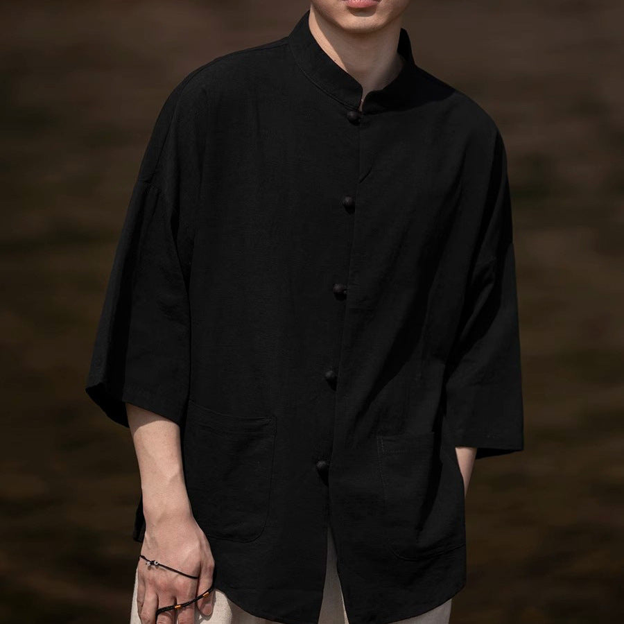 Herren Oversize Hemd im Kimono-Stil aus Leinen-Baumwollmix mit Stehkragen Shop Nory