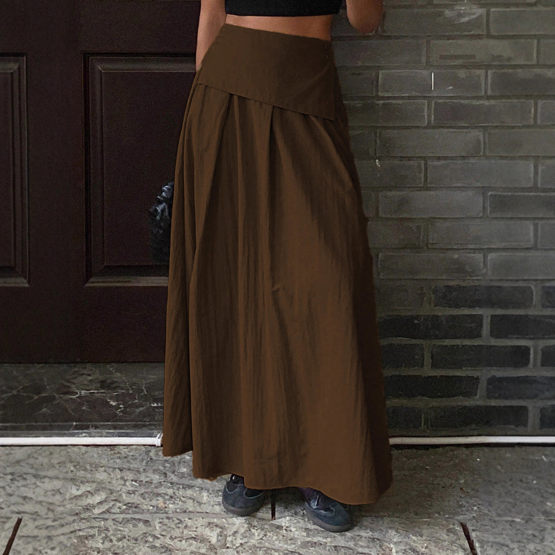 Damen Langer A-Linien Maxirock mit asymmetrischer Wickelblende und Faltenlegung Shop Nory