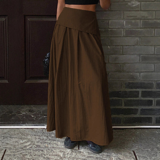 Damen Langer A-Linien Maxirock mit asymmetrischer Wickelblende und Faltenlegung Shop Nory