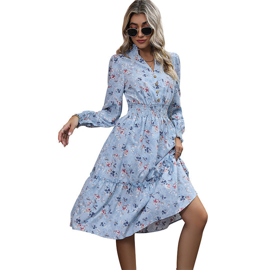 Damen Midikleid mit floralem Alloverprint, gerafftem Smock-Taillenbund und Volant-Saum Shop Nory