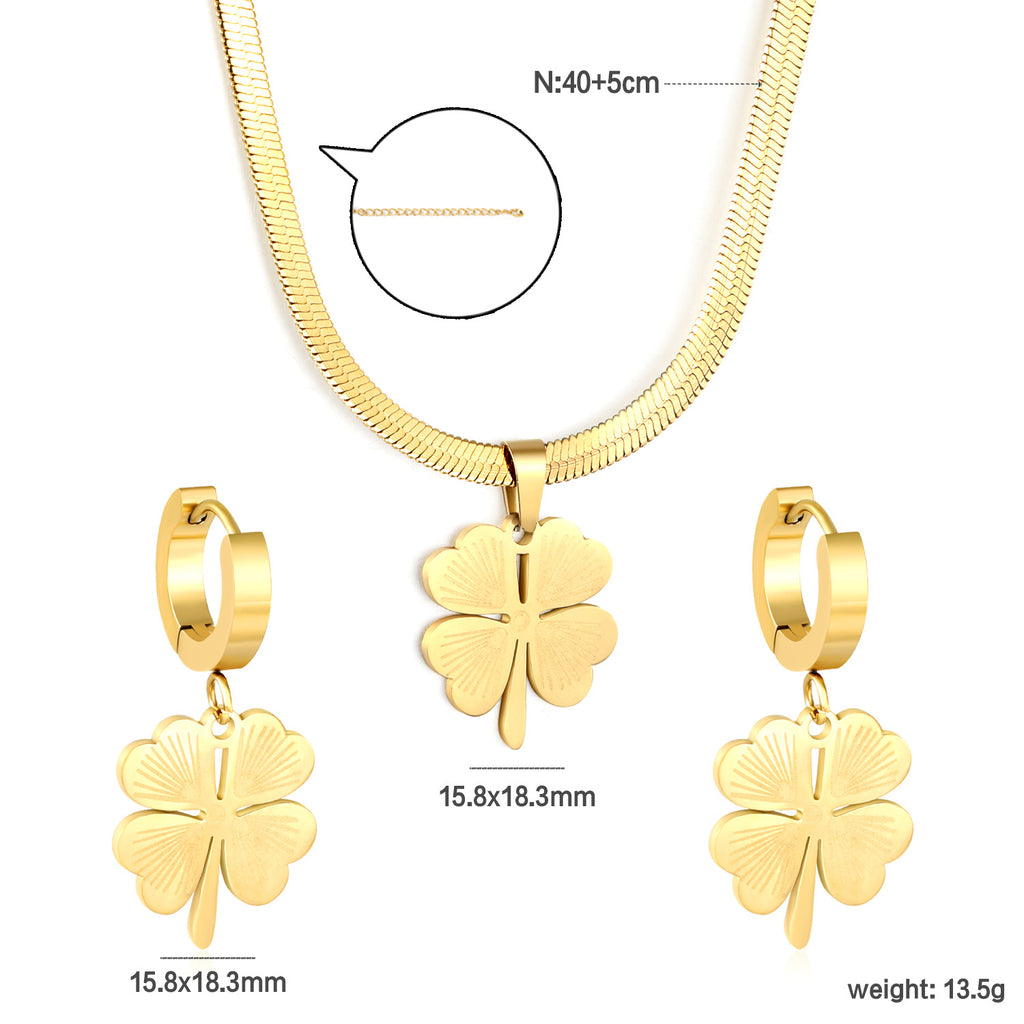 Damen Schmuckset mit vierblättrigem Kleeblatt-Anhänger und passenden Ohrsteckern Shop Nory