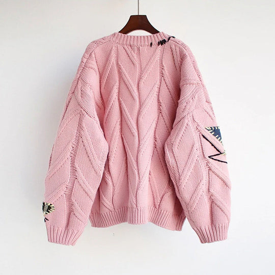 Damen Modischer Strickcardigan mit bunten Knöpfen und aufwendigen Details