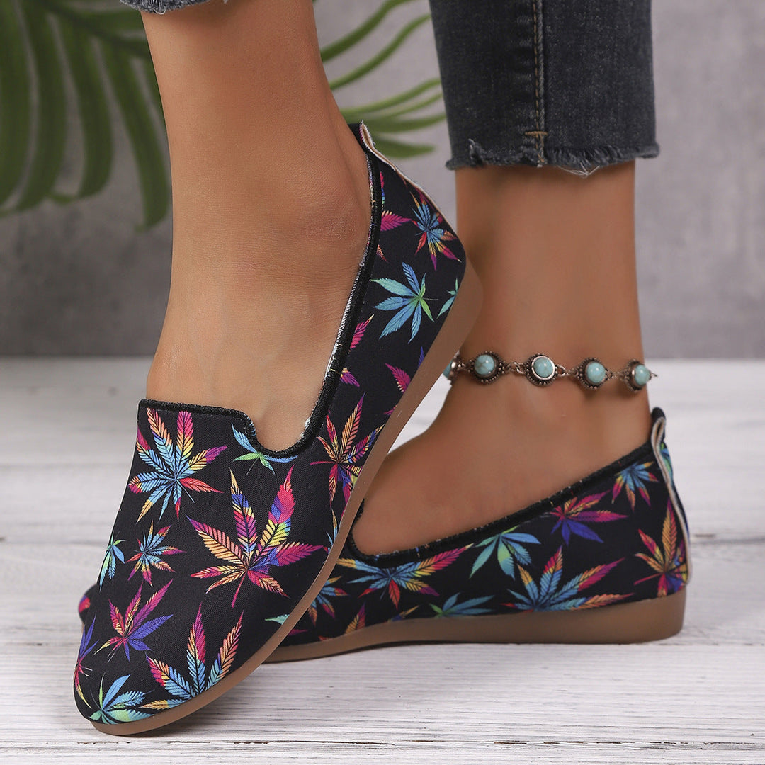 Damen Slip-On Mokassins mit buntem Pflanzenmuster Shopnory