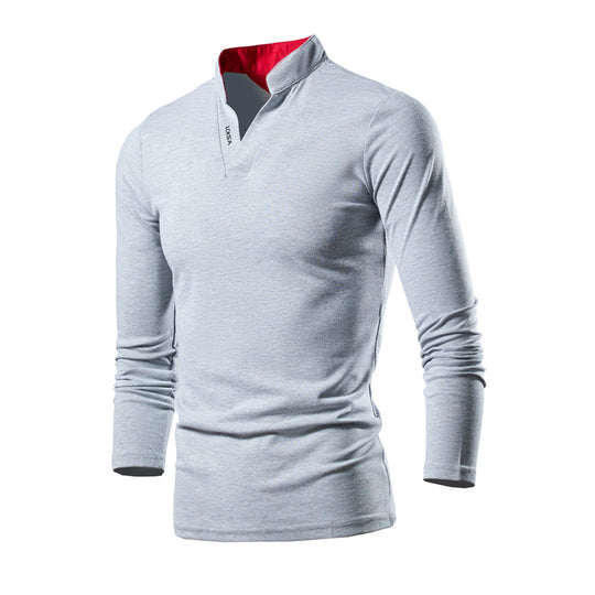 Herren Slim-Fit Langarmshirt mit Stehkragen, offenem V‑Ausschnitt und funktionalem Stretchmaterial Shop Nory
