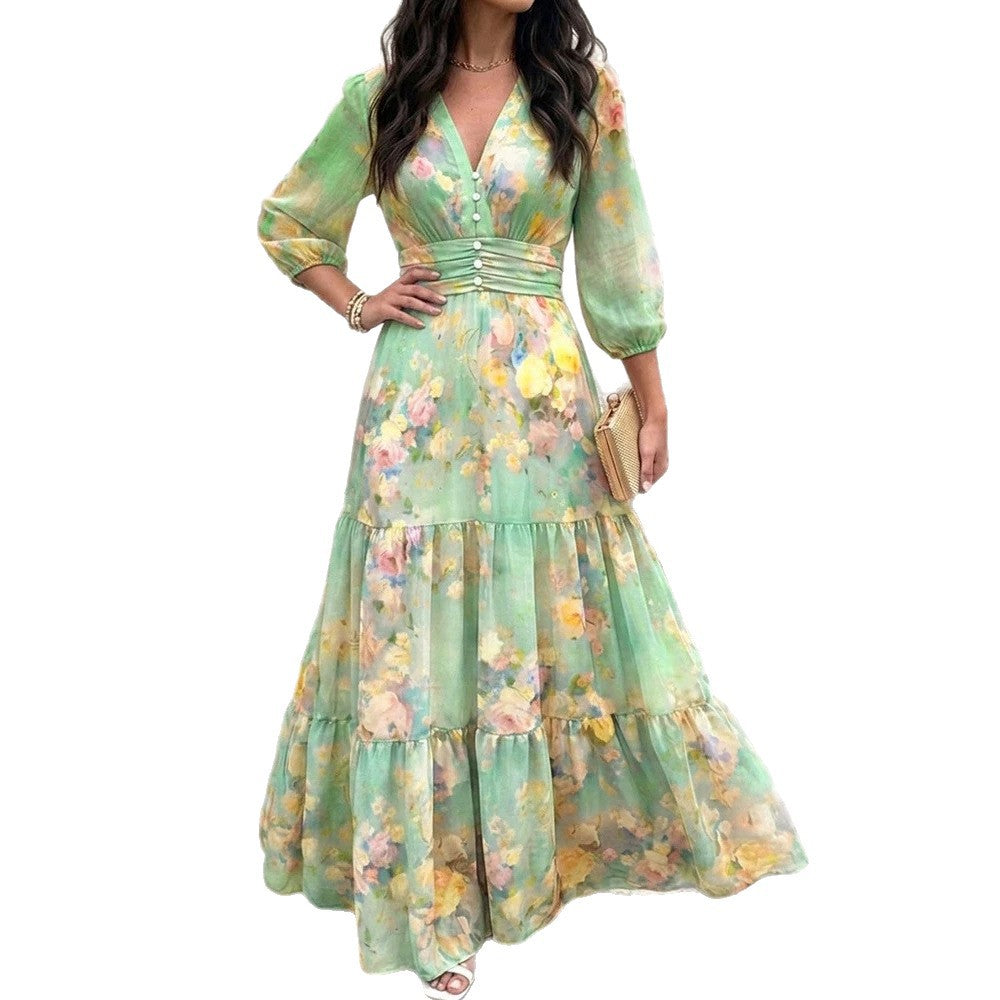 Damen Maxikleid mit Wickeloptik, V-Ausschnitt und geraffter Taillenpartie Shop Nory
