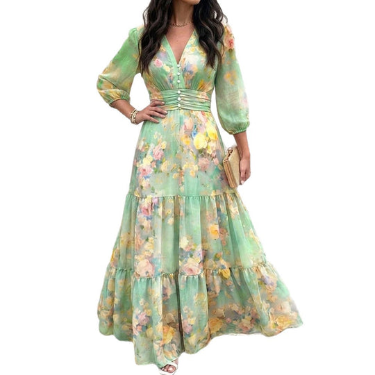 Damen Maxikleid mit Wickeloptik, V-Ausschnitt und geraffter Taillenpartie Shop Nory