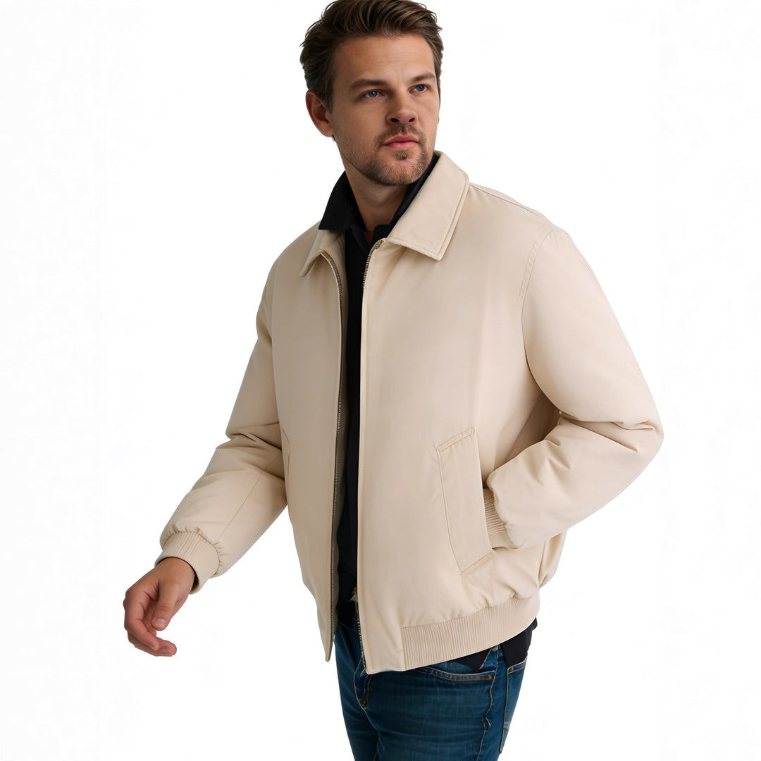 Herren Kurz geschnittene minimalistische Bomberjacke mit verdecktem Zweiwege-Reißverschluss und Hemdkragen Shop Nory