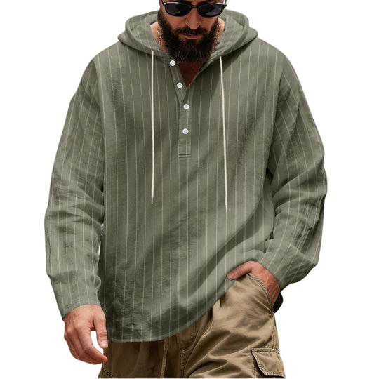 Herren Lässiges Kapuzen-Henleyshirt mit feinen Nadelstreifen und Knopfleiste Shop Nory