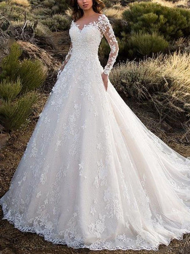 Elegantes Damen Hochzeitskleid mit Spitzenverarbeitung & voluminösem Rock für Hochzeit | ShopNory