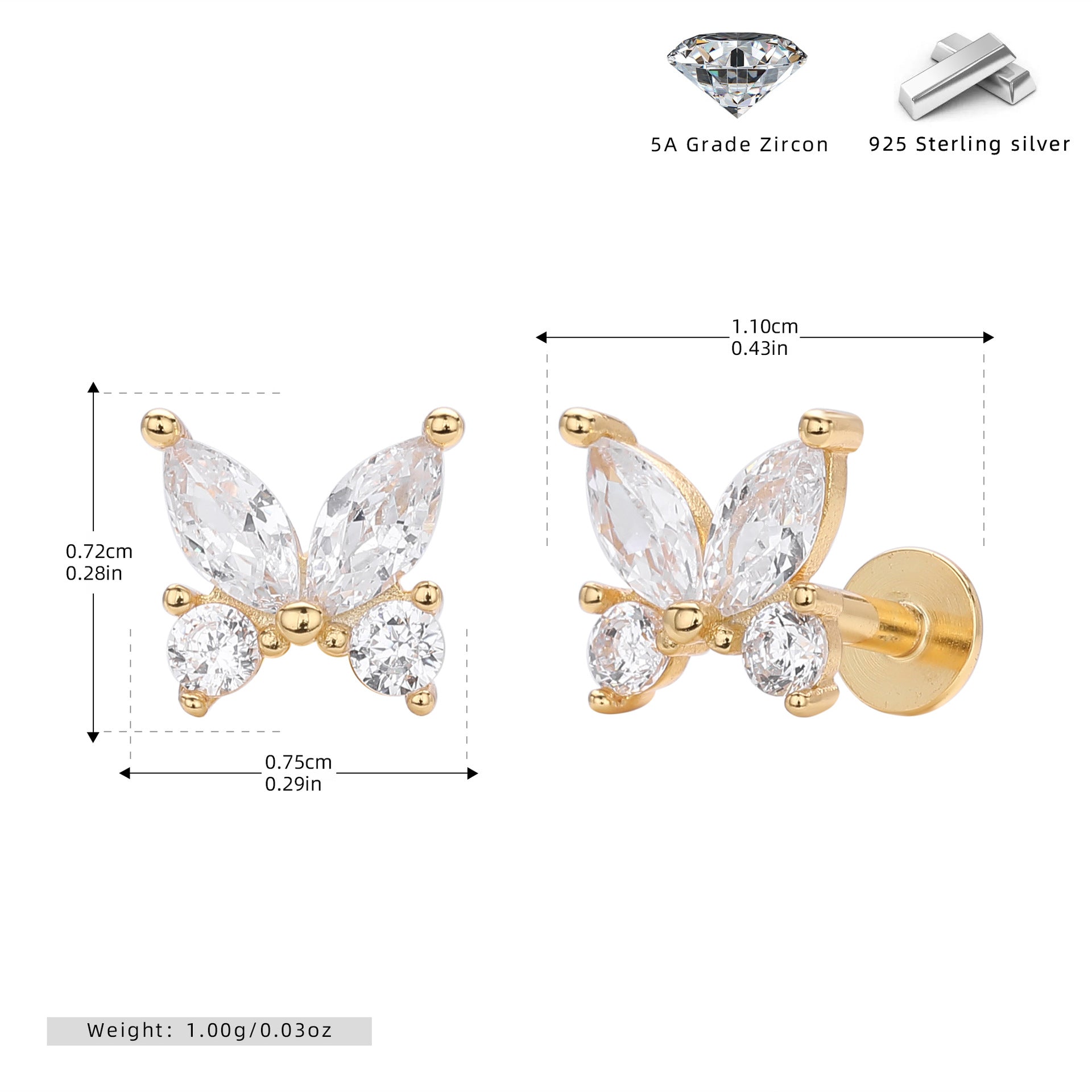 Damen Ohrstecker im eleganten Schmetterlingsdesign aus hochwertigem 925 Sterlingsilber Shop Nory