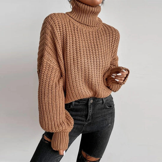Damen nan grober Rollkragenpullover mit Oversize-Ärmeln und gerippten Bündchen Shop Nory