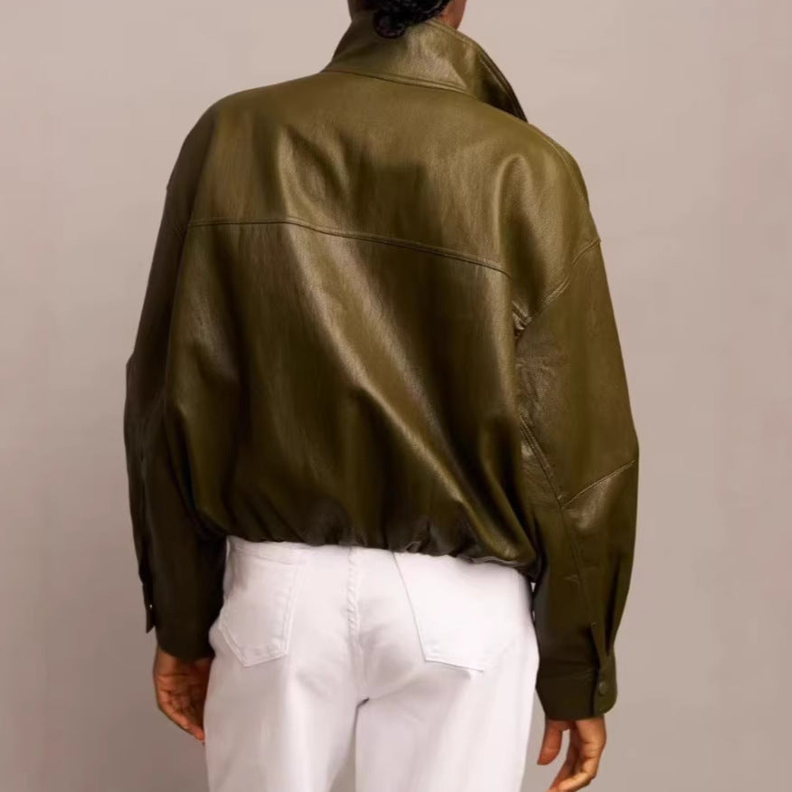 Damen Modische Lederjacke im avantgardistischen Stil