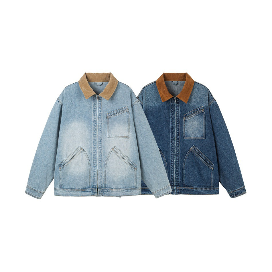 Herren Relaxed-Denimjacke mit Kontrast-Cordkragen und schräger Brusttasche Shop Nory