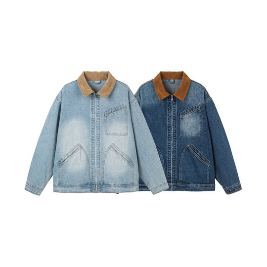 Herren Relaxed-Denimjacke mit Kontrast-Cordkragen und schräger Brusttasche Shop Nory