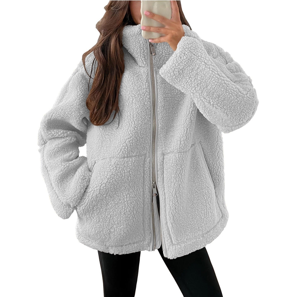 Damen Kuschelige Teddy-Jacke mit Reißverschluss