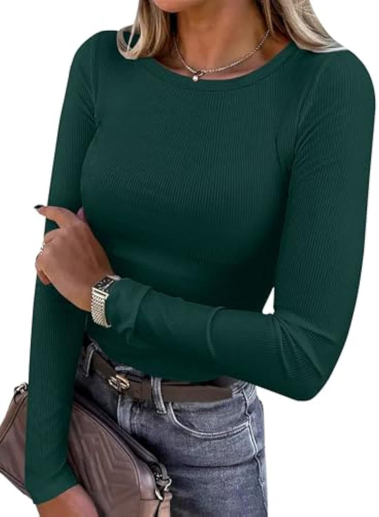 Damen Schmalgeschnittenes Ripp-Longsleeve mit Rundhalsausschnitt und Stretch-Baumwollmix Shop Nory