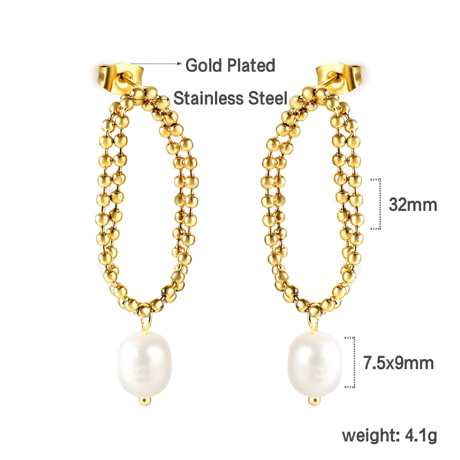 Damen Ohrhänger mit eleganten Perlenakzenten aus antiallergischem Edelstahl Shop Nory