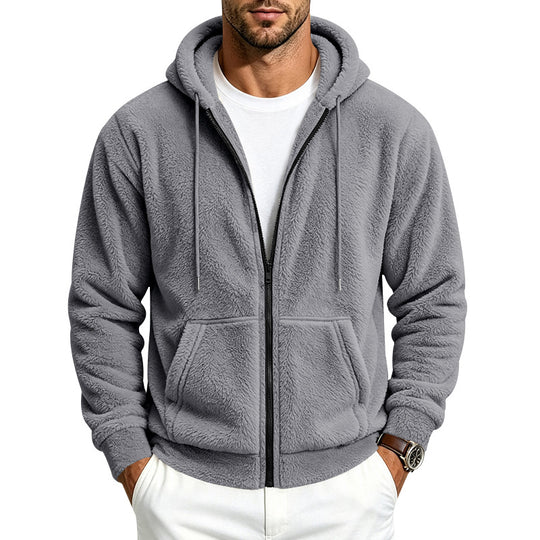 Herren Fleece-Kapuzenjacke mit Teddy-Innenfutter, durchgehendem Reißverschluss und Kängurutaschen Shop Nory