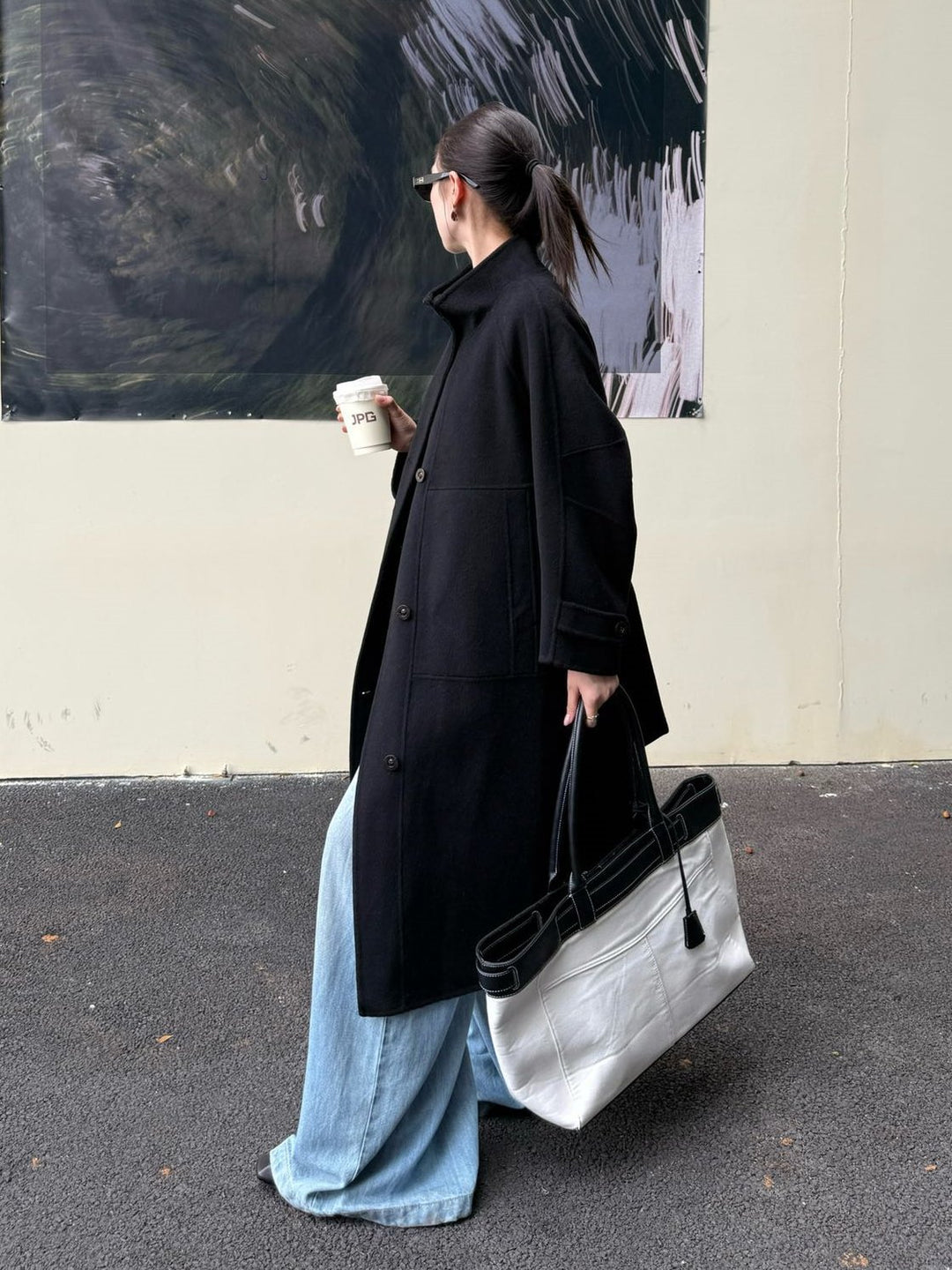 Damen Oversize Wollmantel mit Stehkragen und großen Pattentaschen Shop Nory