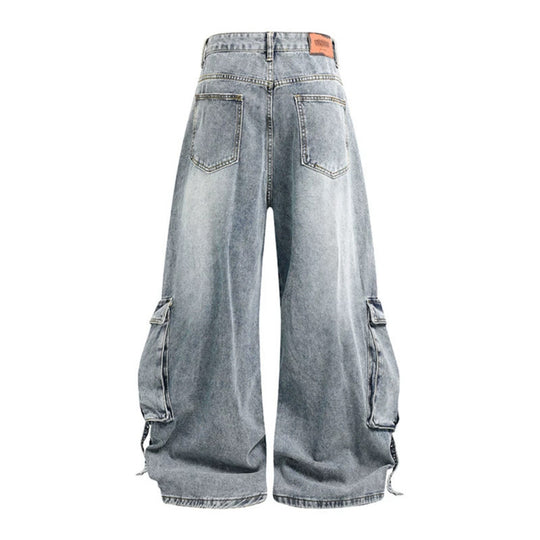Damen weite Denim-Cargo-Culottehose mit hoher Taille und Multifunktionstaschen Shop Nory